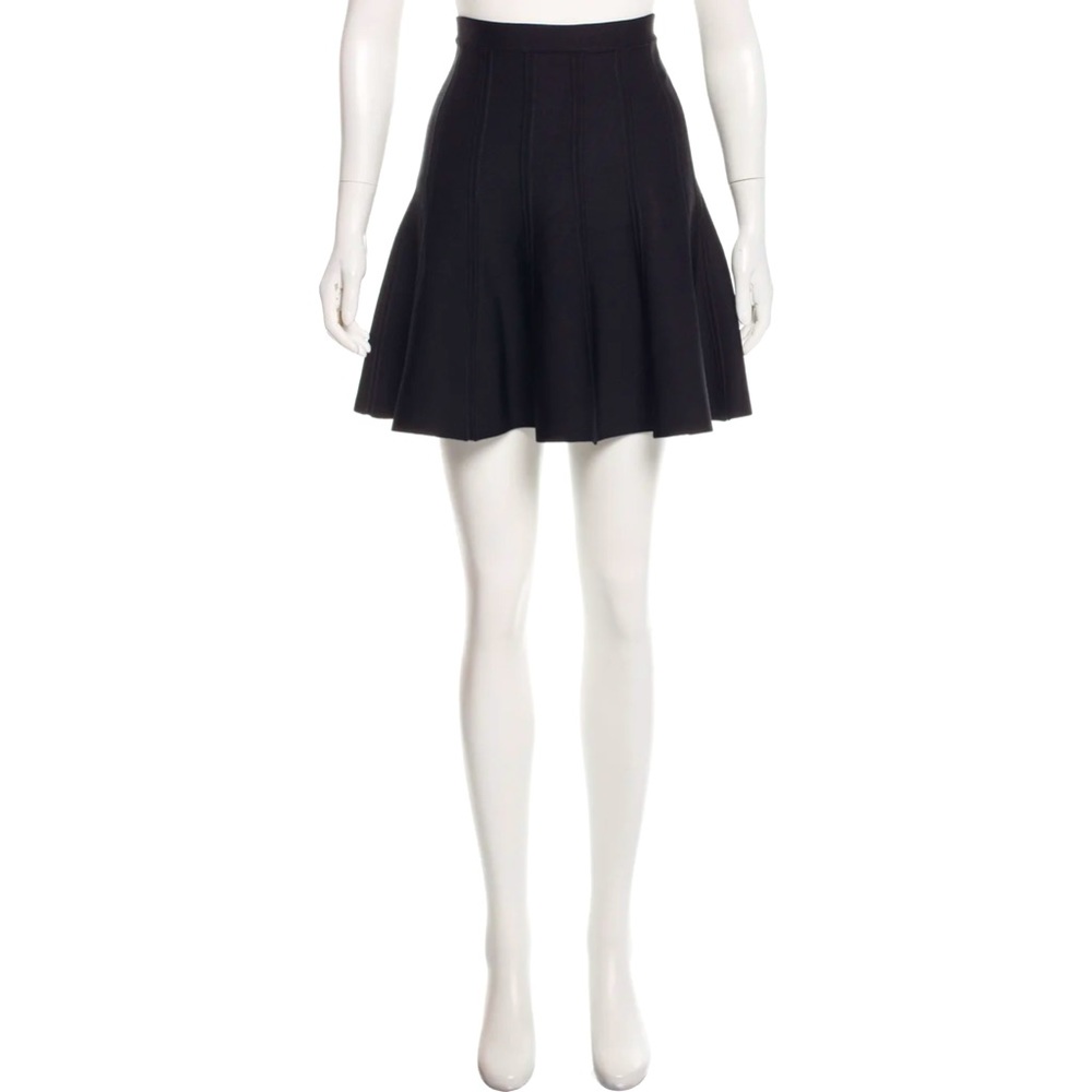 HERVE LEGER Black Bandage Pleated Unique A-line Tennis Style Mini Skirt, Size: L